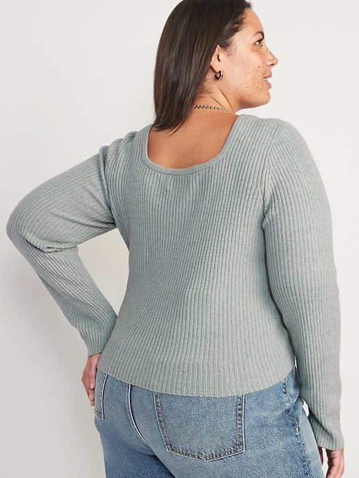 Image number 8 showing, Fitted Cropped Square-Neck Rib-Knit Sweater for Women