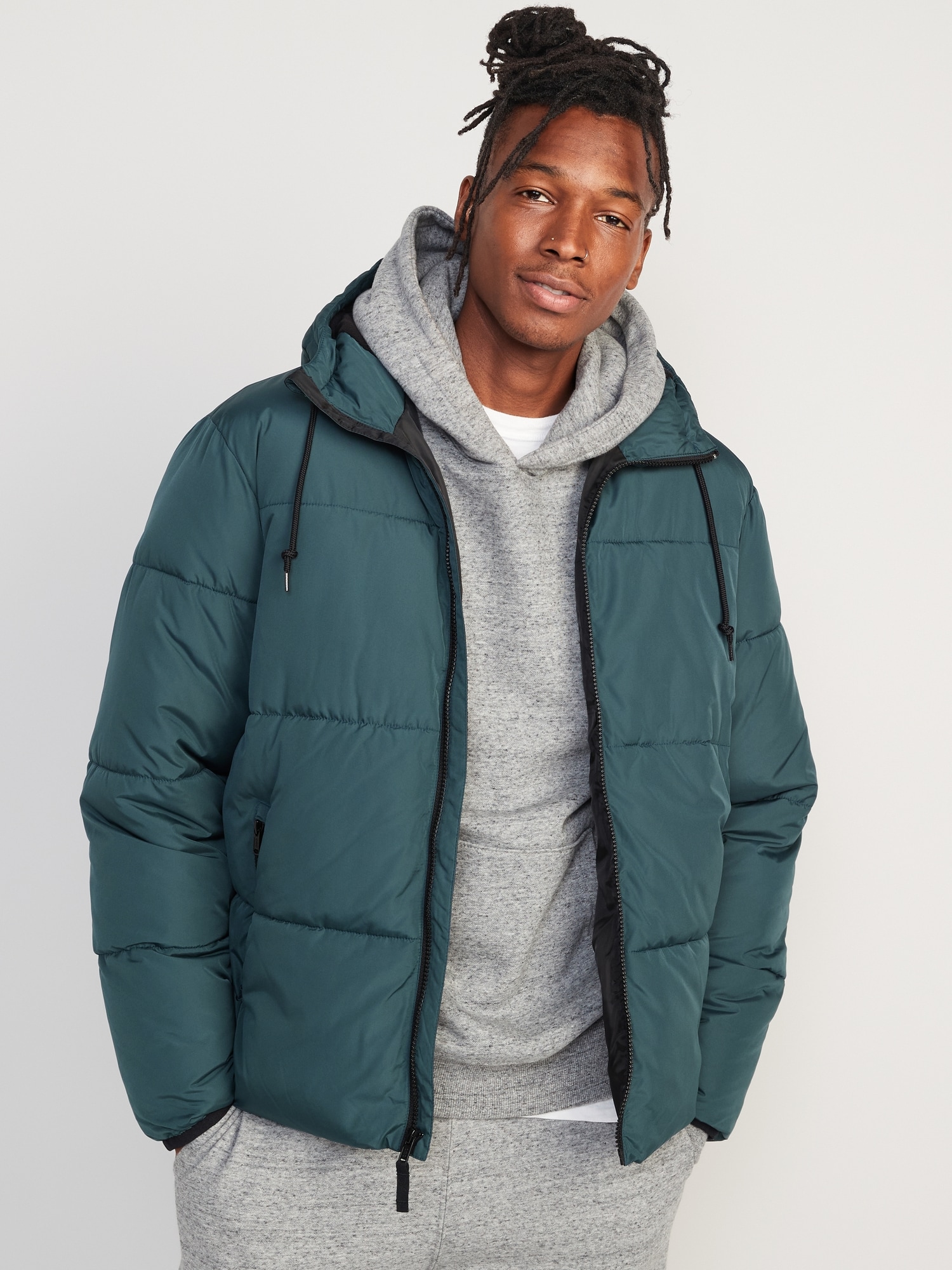 Frost-Free Water-Resistant Hooded Puffer Jacket for Men