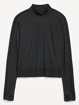 CozeCore Mock-Neck Cropped Rib-Paneled Top for Women