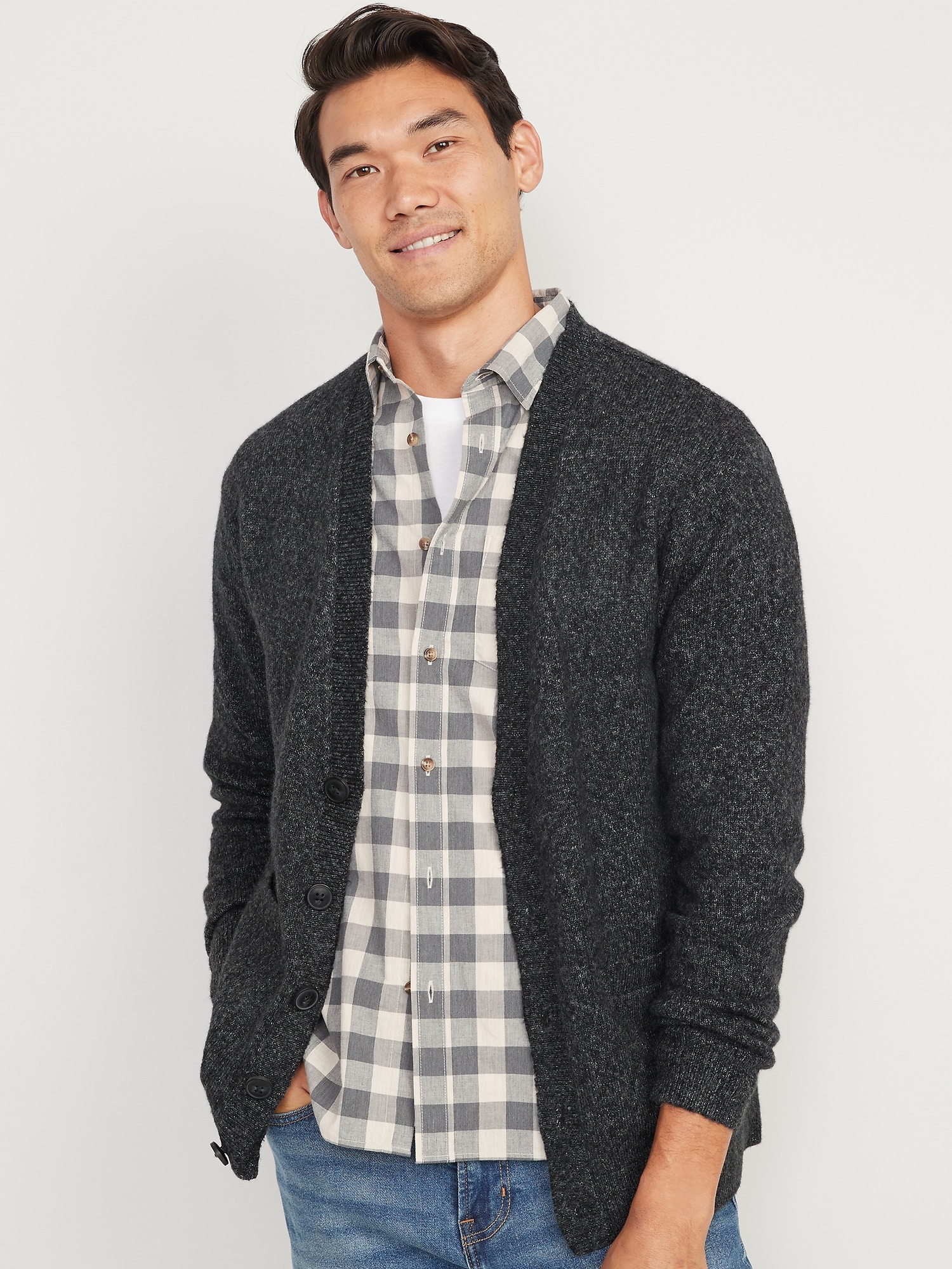 Loose-Fit V-Neck Button-Front Cardigan Sweater