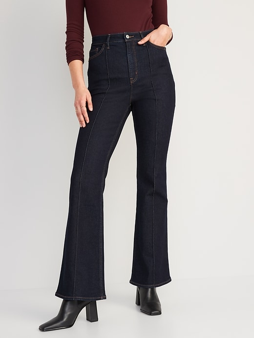 Image number 1 showing, Higher High-Waisted Pintuck Flare Jeans for Women