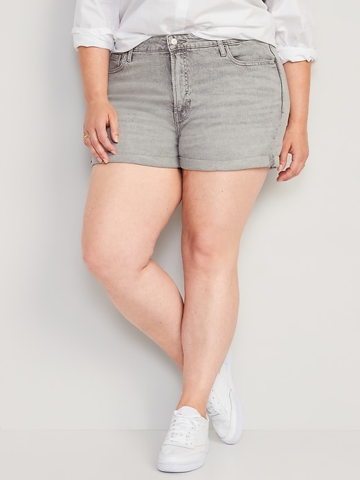 Image number 7 showing, High-Waisted OG Straight Cuffed Gray Jean Shorts -- 3-inch inseam