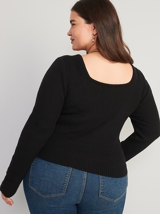Image number 6 showing, Fitted Cropped Square-Neck Rib-Knit Sweater for Women