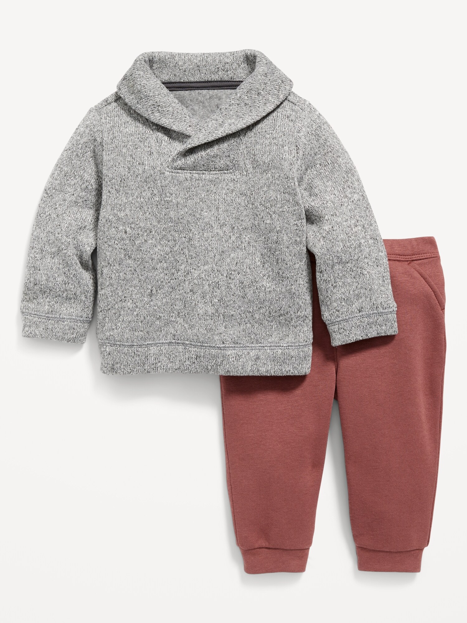 2-Piece Shawl-Collar Sweater and Jogger Sweatpants Set for Baby