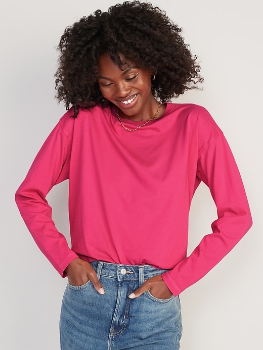 Image number 1 showing, Long-Sleeve Vintage Loose T-Shirt for Women