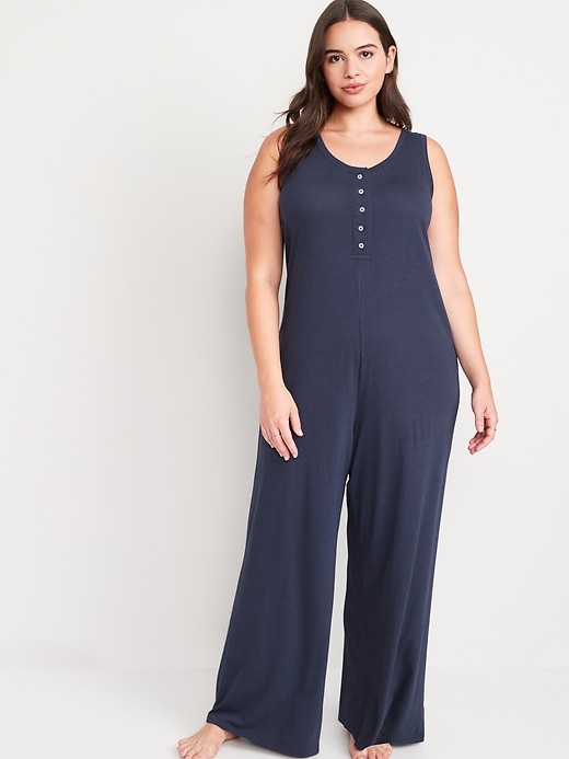 Sleeveless Sunday Sleep Henley Wide-Leg Lounge Jumpsuit | Old Navy