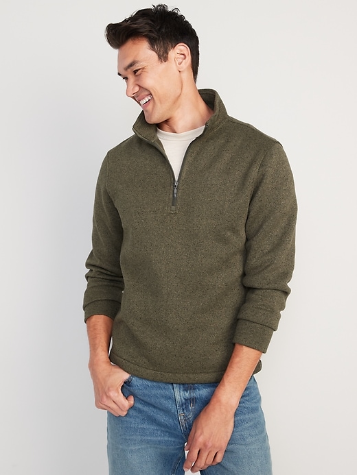 View large product image 1 of 1. Sweater-Fleece Mock-Neck Quarter-Zip Sweatshirt for Men