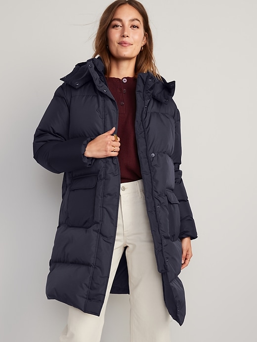 Oversized Water-Resistant Down & Feathers Fill Long Puffer Coat for ...