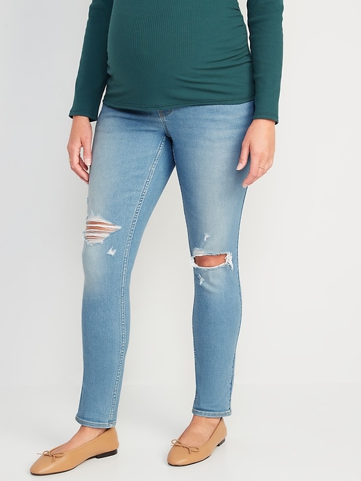 Image number 1 showing, Maternity Rollover-Panel Skinny 360° Stretch Jeans