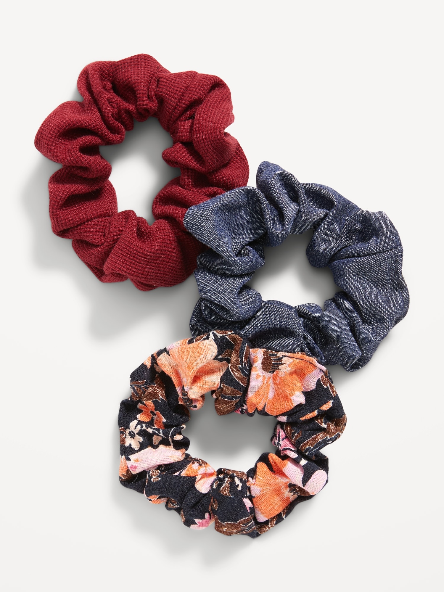 Mixed-Fabric Hair Scrunchies 3-Pack for Women