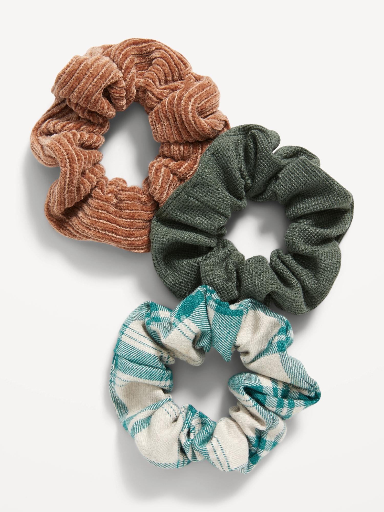 Mixed-Fabric Hair Scrunchies 3-Pack for Women