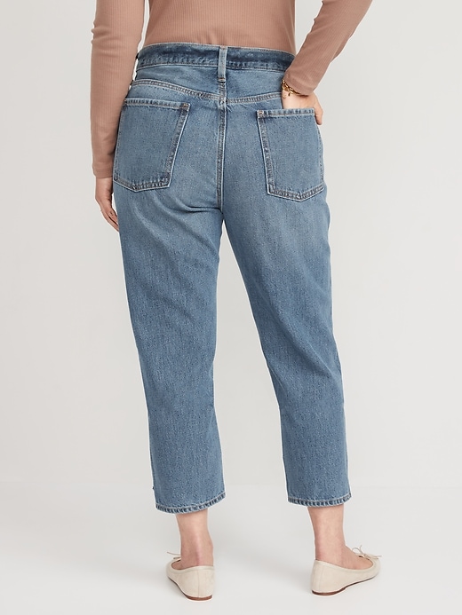 Image number 6 showing, High-Waisted Button-Fly Slouchy Straight Cropped Non-Stretch Cut-Off Jeans for Women