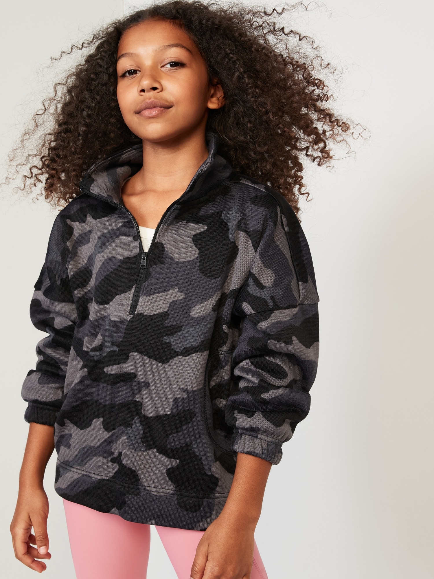 Oversized Mock-Neck Sweater-Fleece 1/2-Zip Pullover for Girls