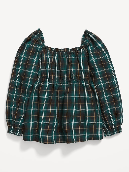 L'image numéro 2 présente Haut à carreaux en tissu gaufré avec bordure à volants à manches longues pour Toute-petite fille