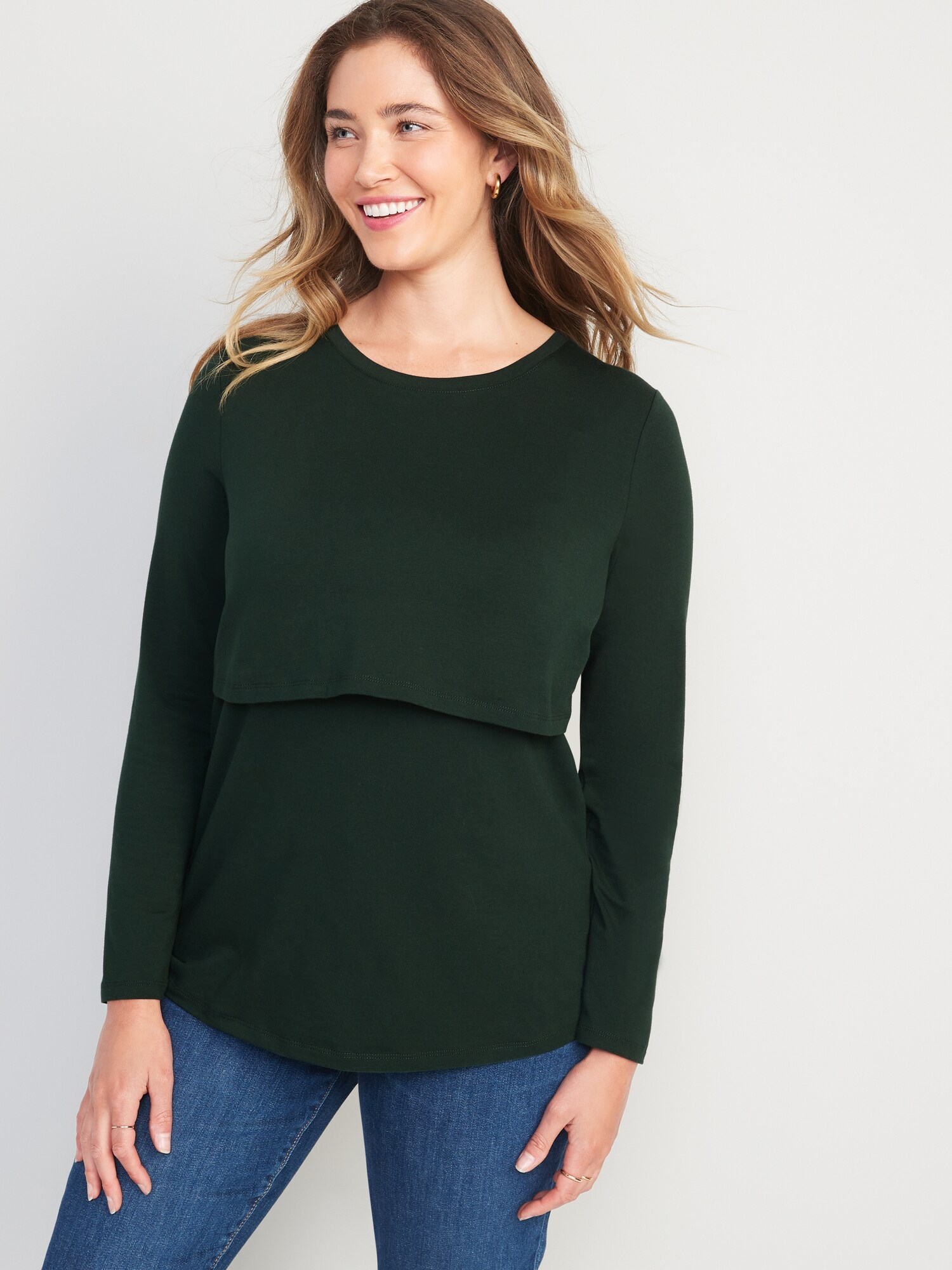 Maternity Double-Layer Long-Sleeve Nursing Top