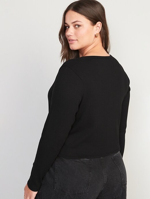 Image number 8 showing, Cropped Rib-Knit Button-Down T-Shirt for Women