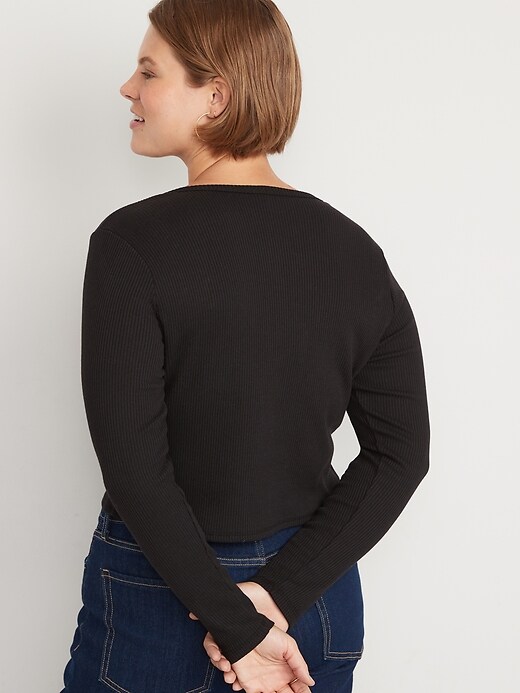 Image number 6 showing, Cropped Rib-Knit Button-Down T-Shirt for Women