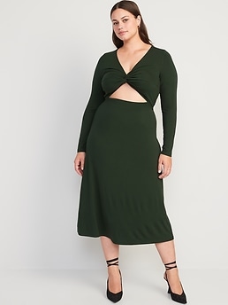 Fit & Flare Twist-Front Cutout Midi Dress for Women