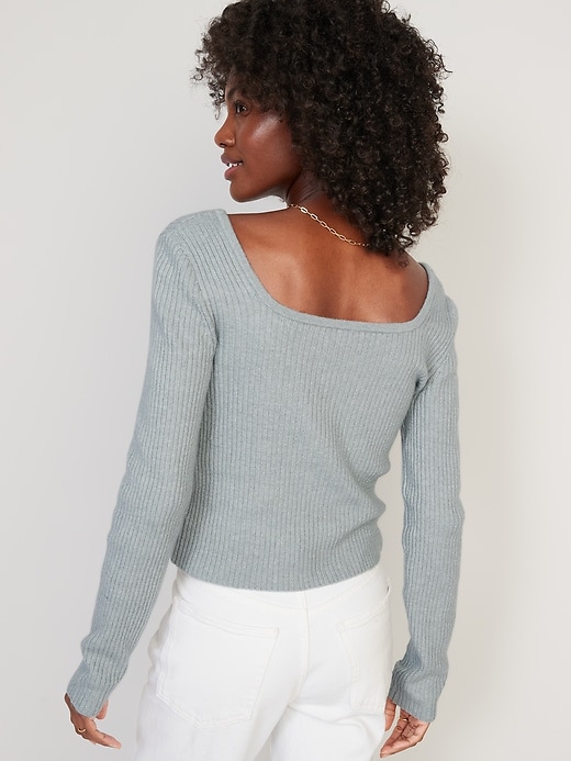 Image number 2 showing, Fitted Cropped Square-Neck Rib-Knit Sweater for Women