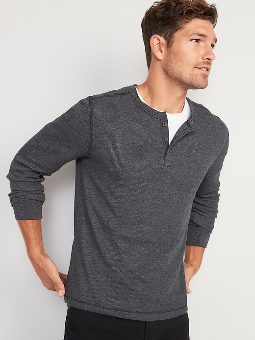 Image number 1 showing, Thermal-Knit Long-Sleeve Henley T-Shirt