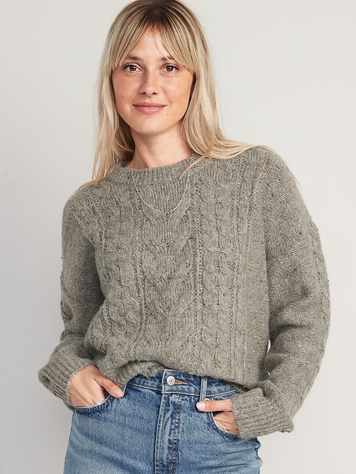 View large product image 1 of 1. Speckled Cable-Knit Sweater