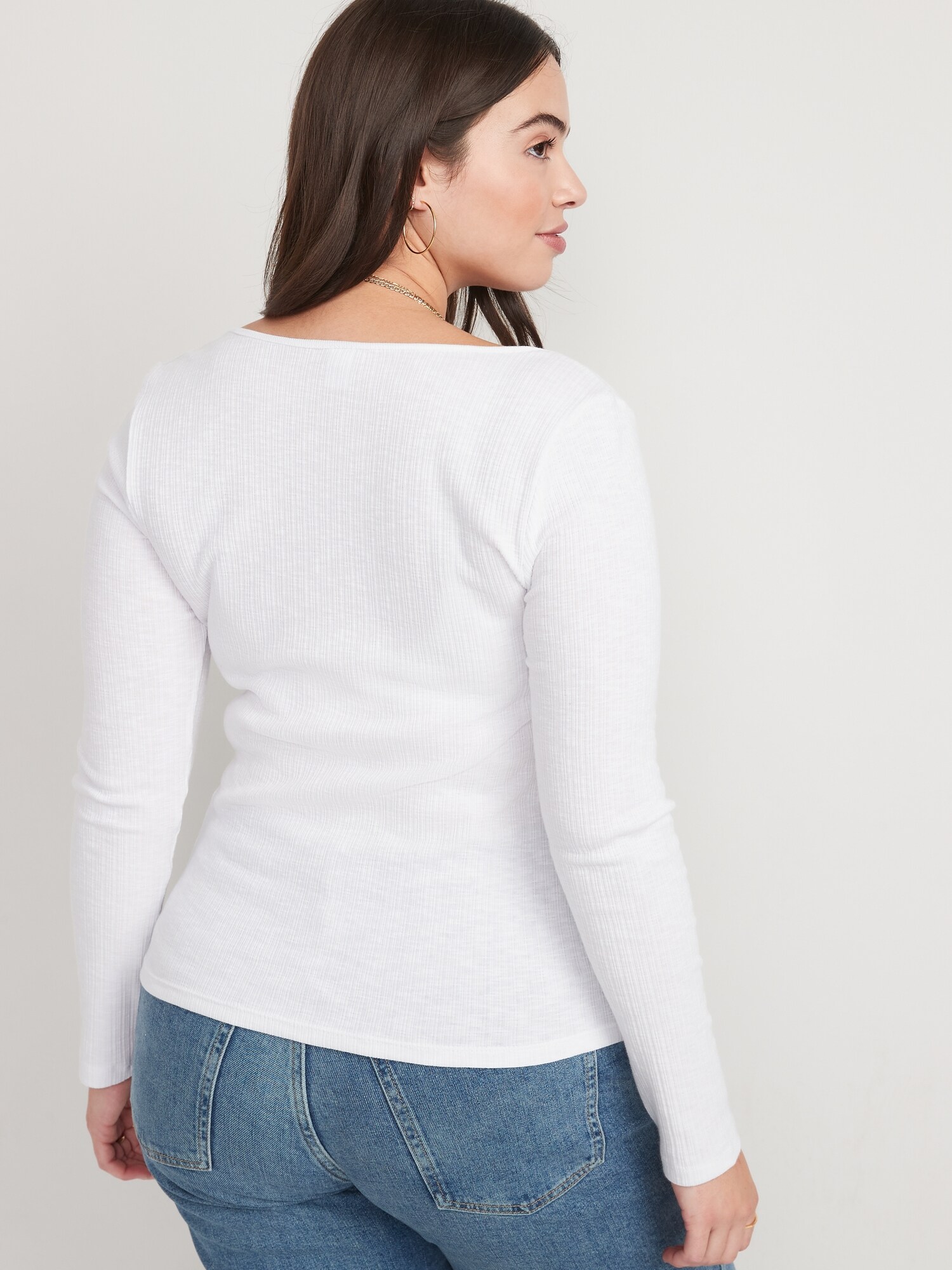 Long-Sleeve Cinched-Front Rib-Knit T-Shirt | Old Navy