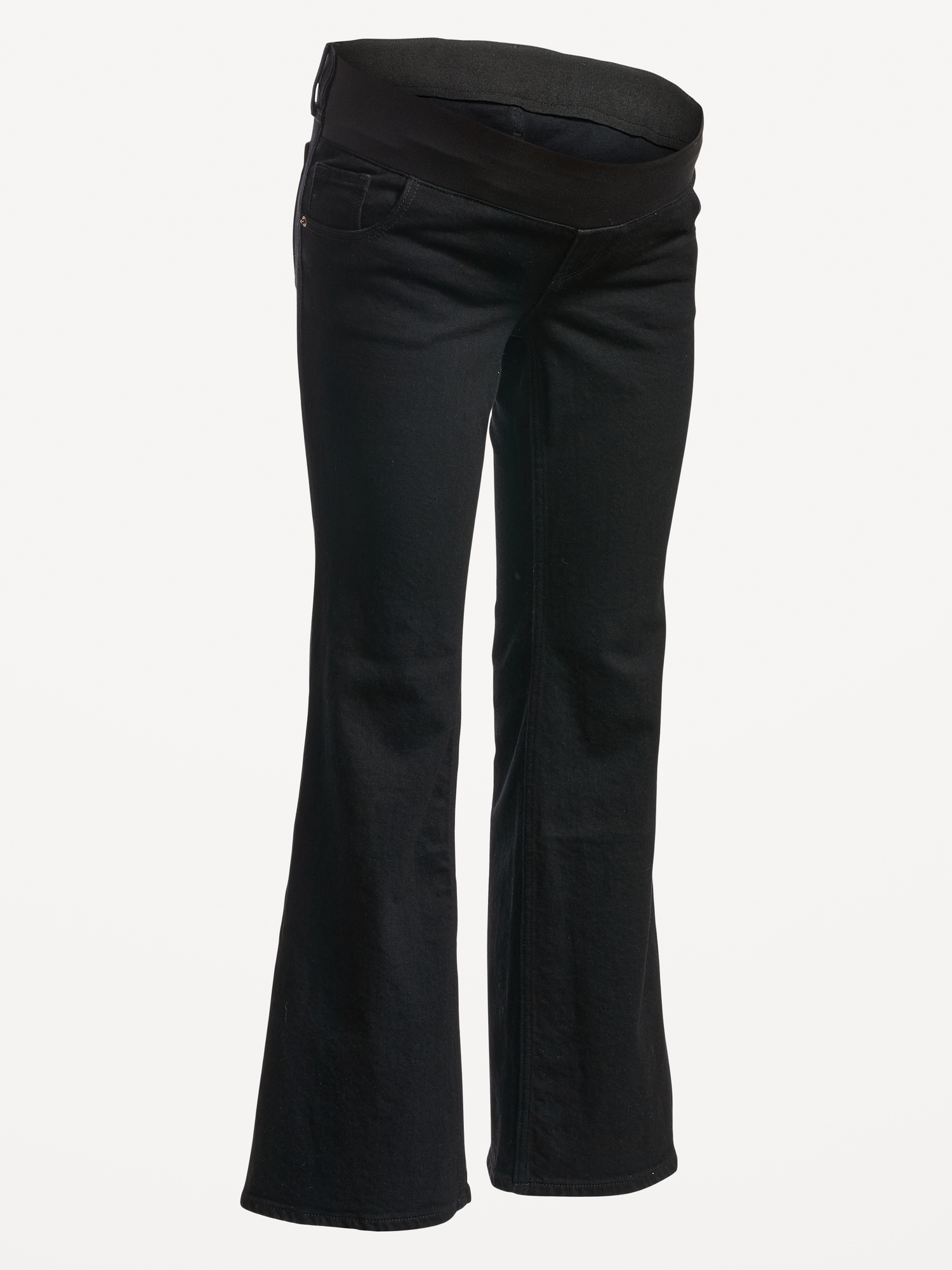 Black mid rise maternity flared jeans