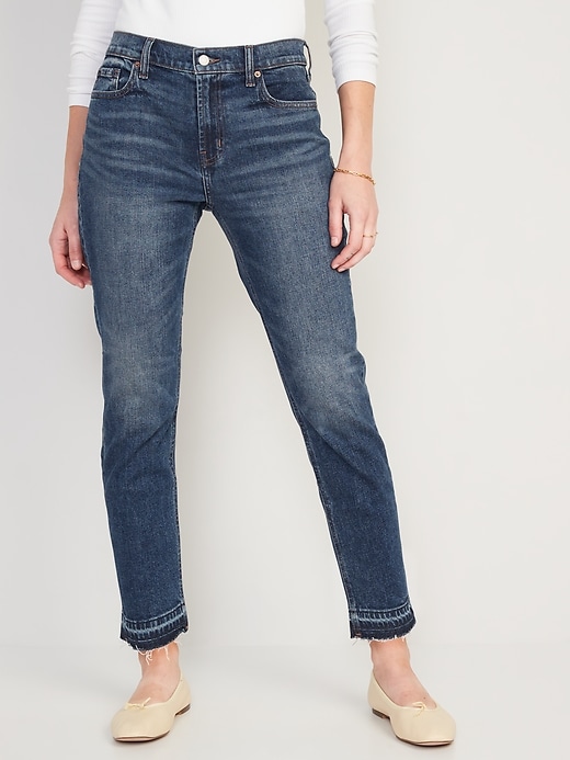 Image number 1 showing, Mid-Rise Boyfriend Straight Cut-Off Jeans for Women