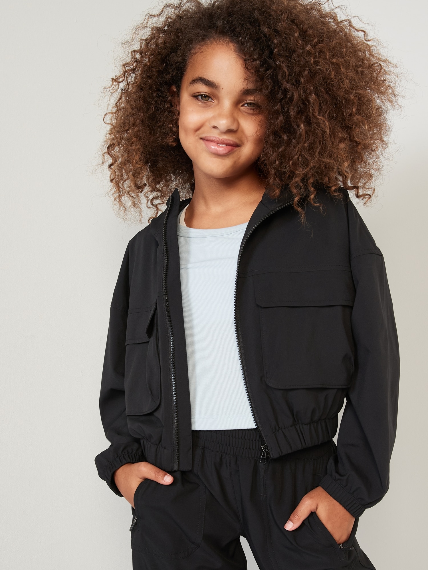 Loose StretchTech ZipFront Hooded Jacket for Girls Old Navy