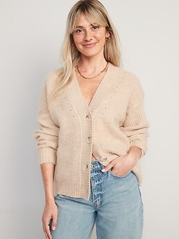 Cozy Shaker-Stitch Cardigan Sweater for Women
