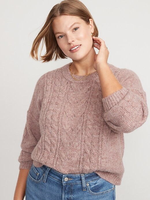 Image number 5 showing, Heathered Cable-Knit Sweater for Women