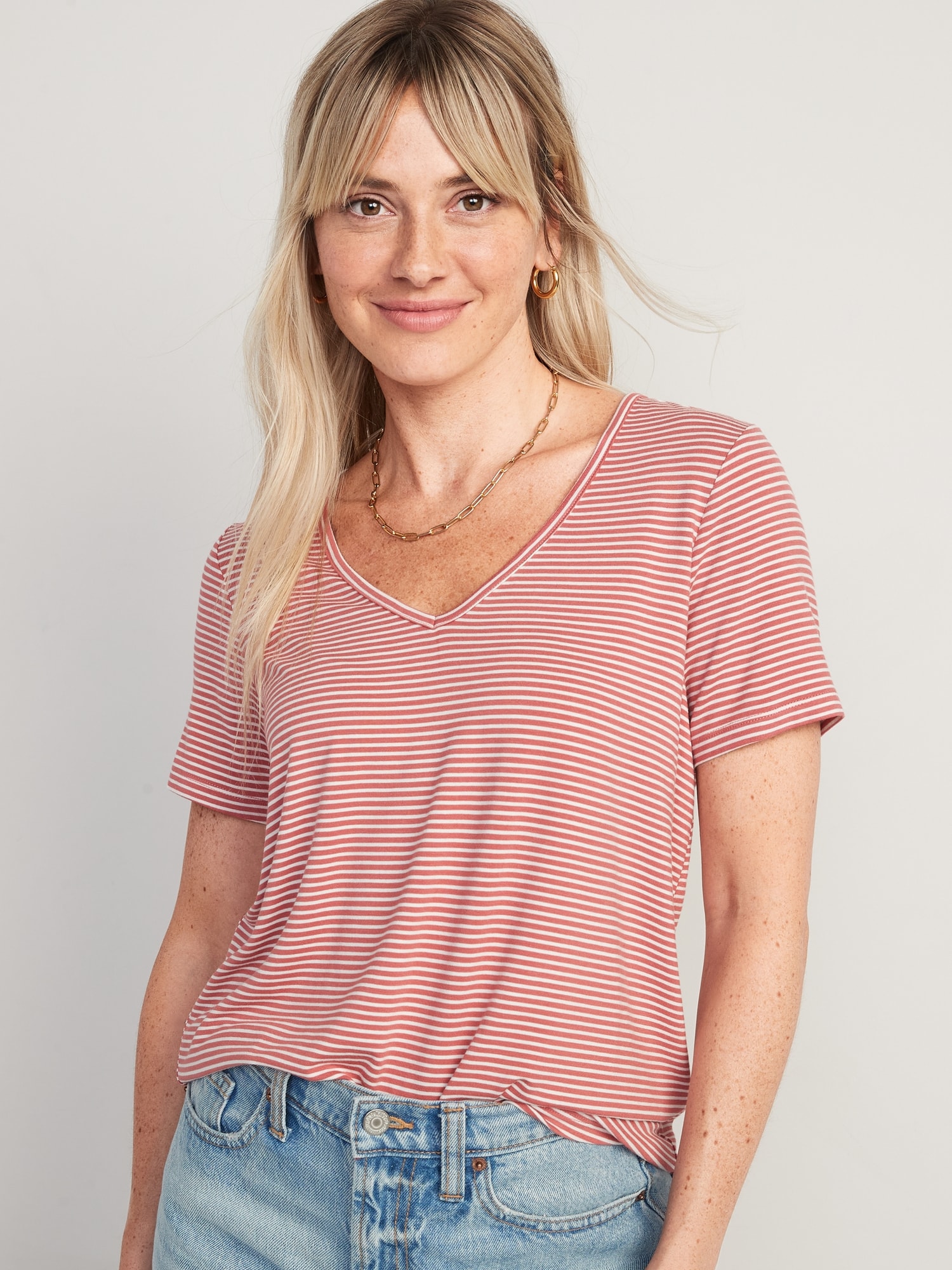 Old Navy Luxe Striped T-Shirt for Women red. 1