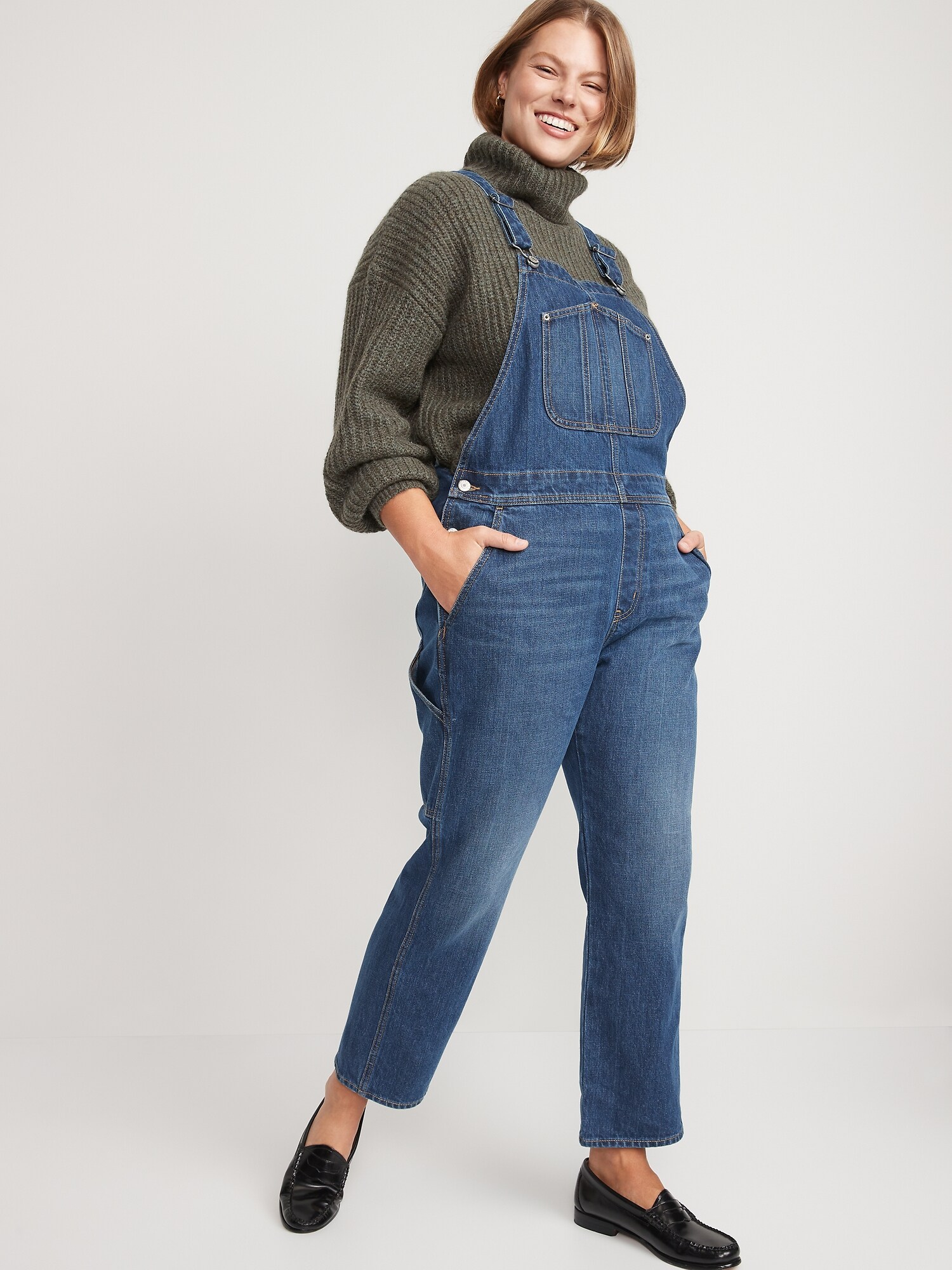 Slouchy Straight Ankle Jean Overalls