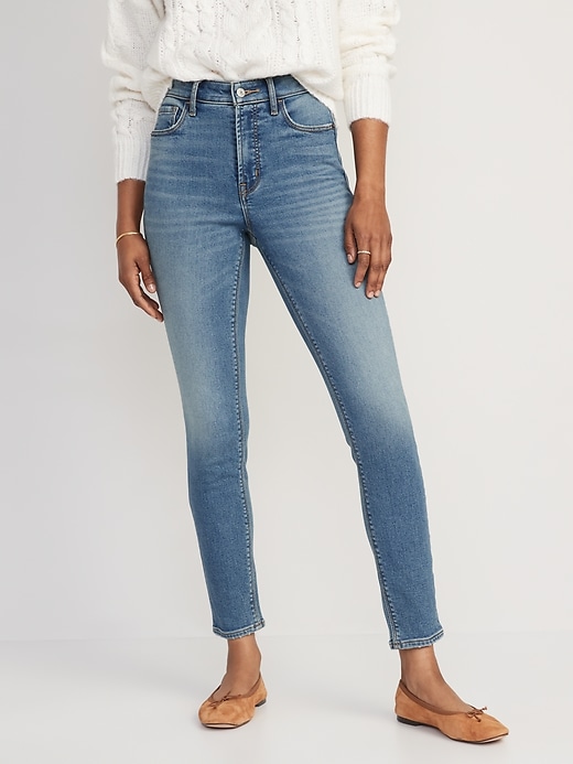 Image number 1 showing, High-Waisted Rockstar Super-Skinny Built-In Warm Jeans for Women