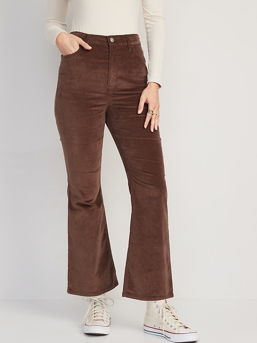 Image number 1 showing, Higher High-Waisted Cropped Velvet Flare Pants for Women