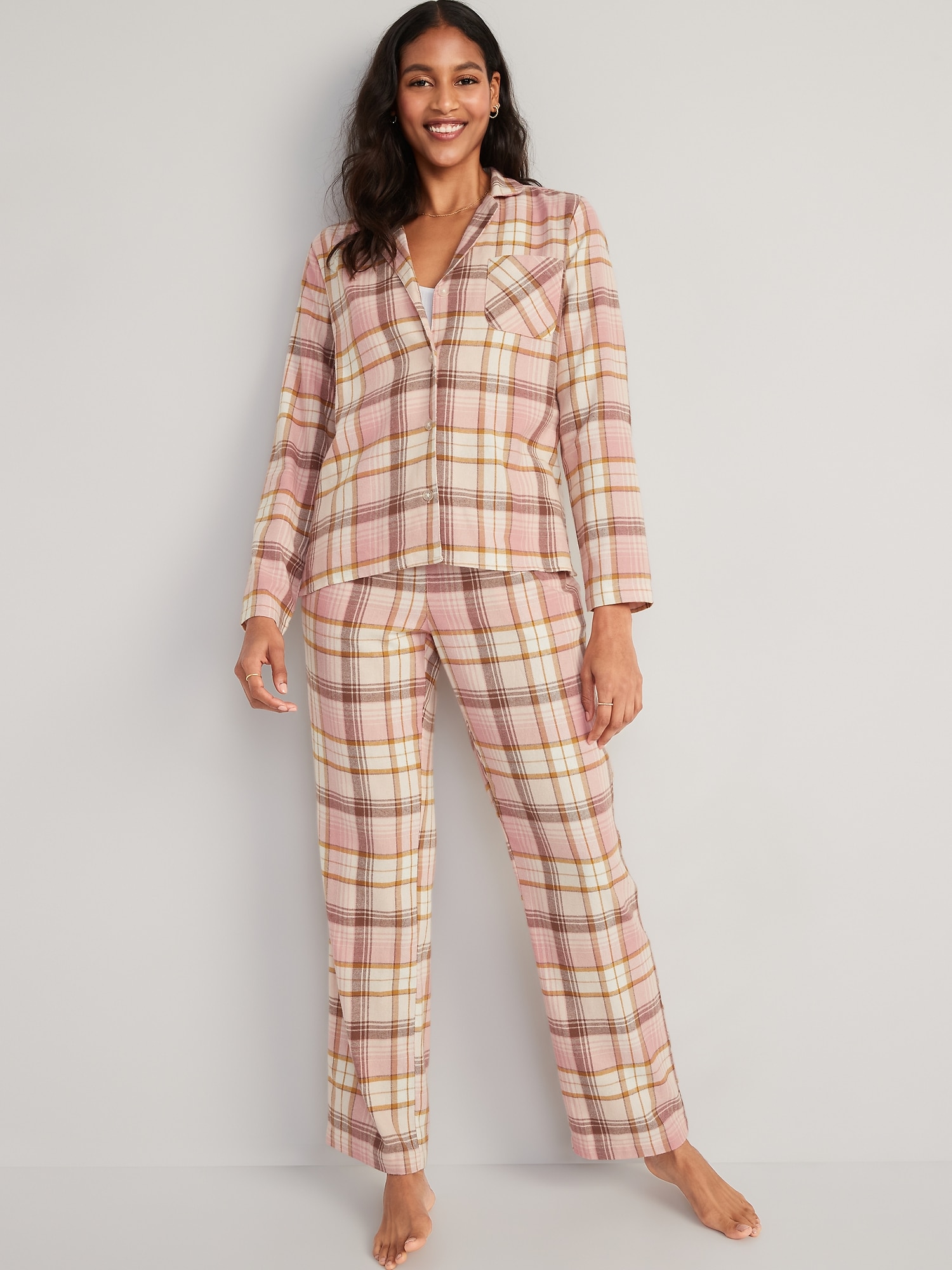 womens flannel button down pajamas