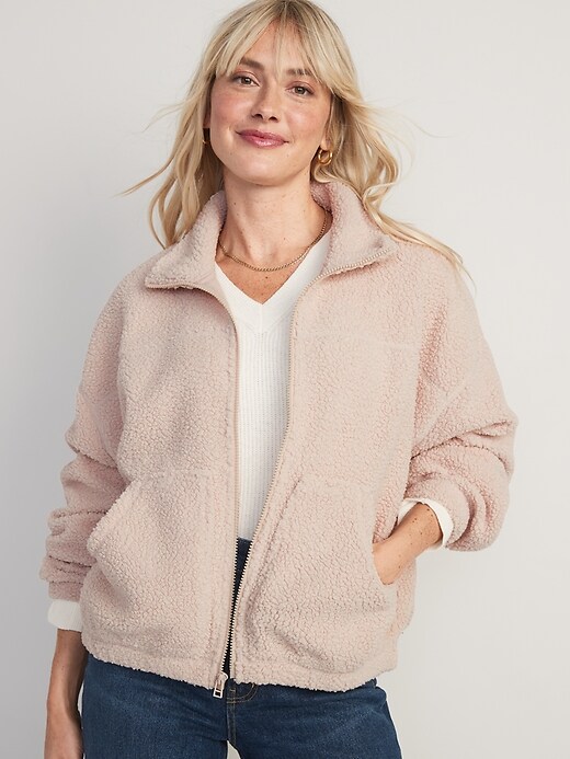 Image number 1 showing, Slouchy Sherpa Zip Jacket for Women
