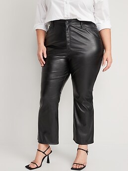 Higher High-Waisted Faux-Leather Cropped Flare Pants for Women