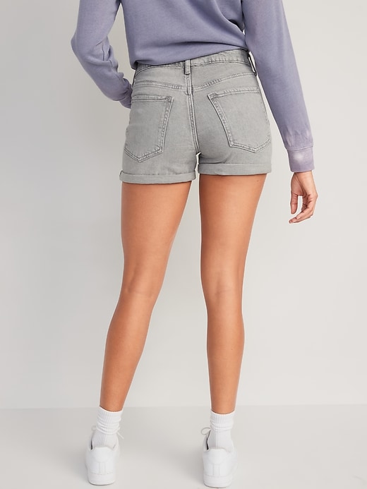 Image number 2 showing, High-Waisted OG Straight Cuffed Gray Jean Shorts -- 3-inch inseam