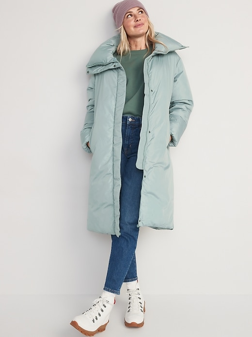 Image number 1 showing, Water-Resistant Long Duvet Puffer Coat for Women