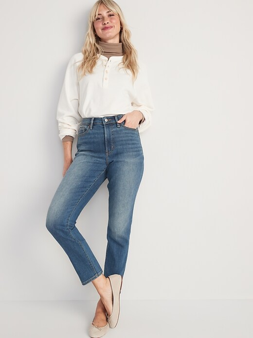 Image number 3 showing, High-Waisted OG Straight Medium-Wash Built-In Warm Ankle Jeans for Women