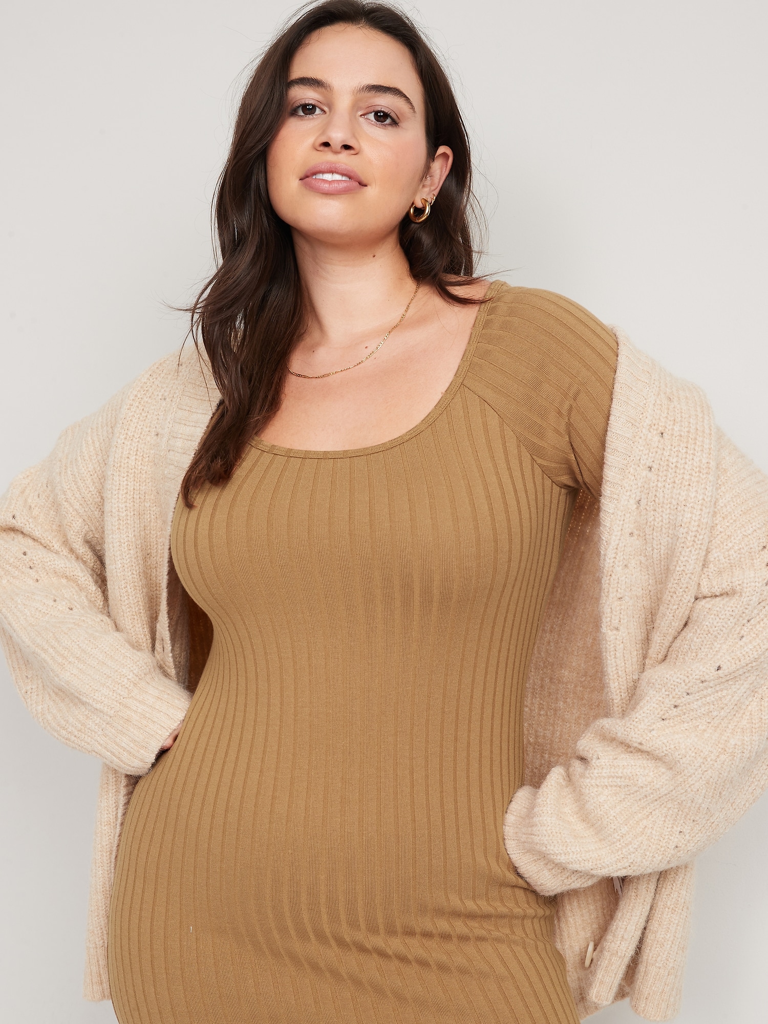 Rib Scoop Neck Knit Dress