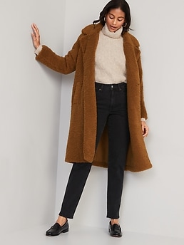 Long Double-Breasted Sherpa Coat for Women