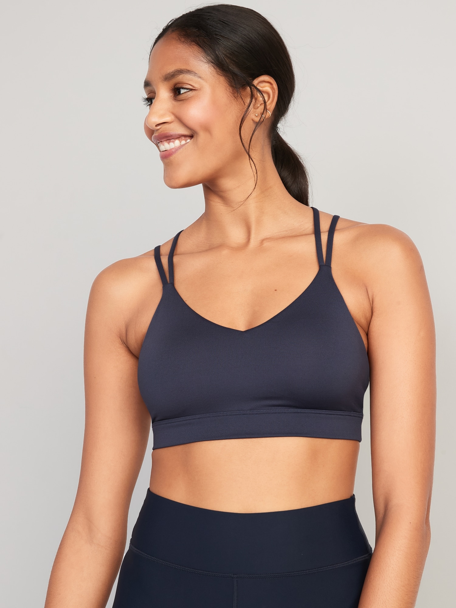 Old Navy Light Support Strappy V-Neck Sports Bra for Women blue. 1