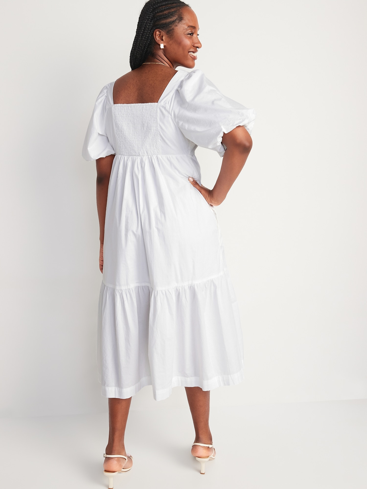 SUMMER CASUAL PUFF SLEEVES COTTON POPLIN DRESS FOR WOMEN