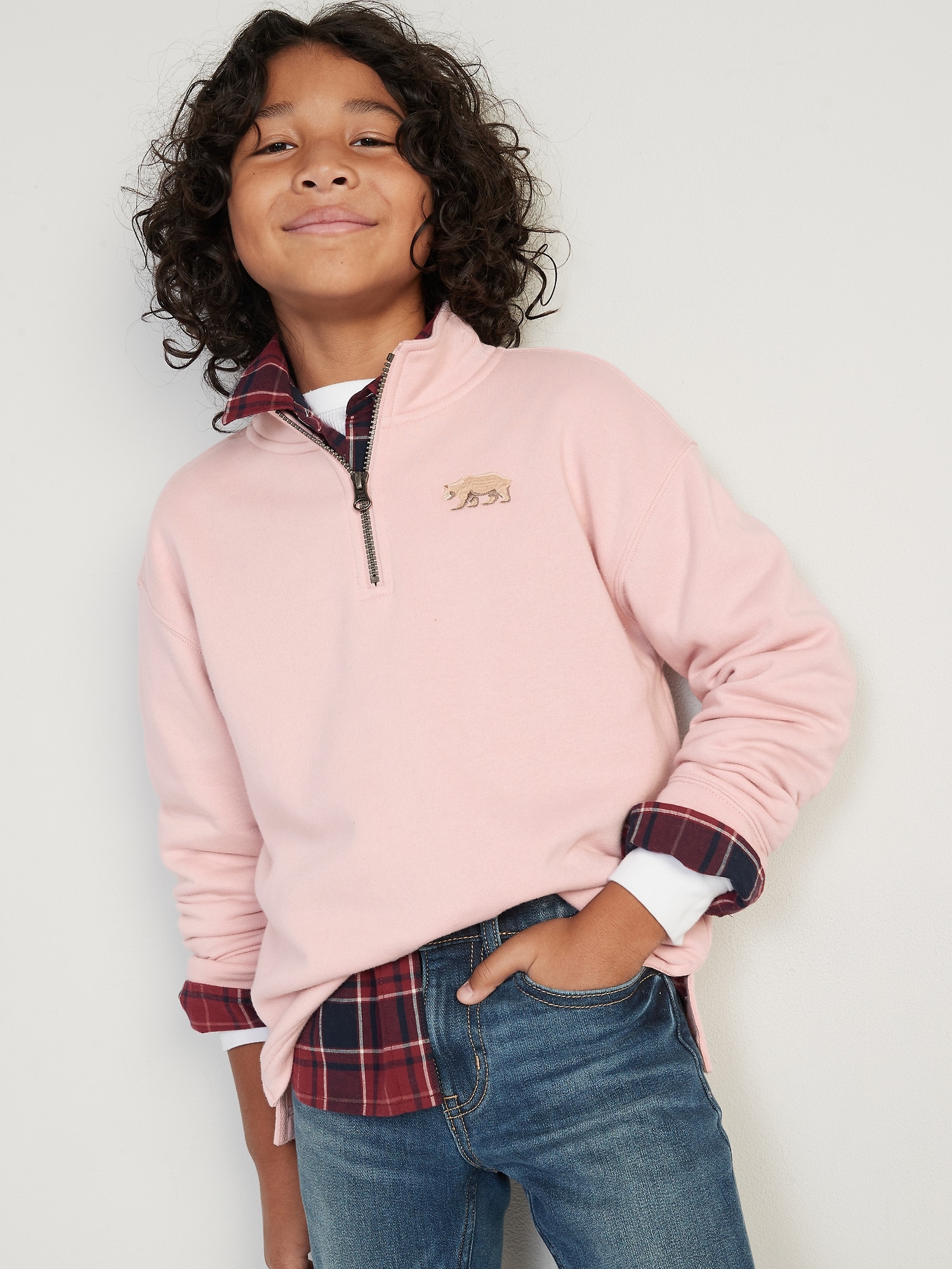 Pink quarter zip on sale sweatshirt