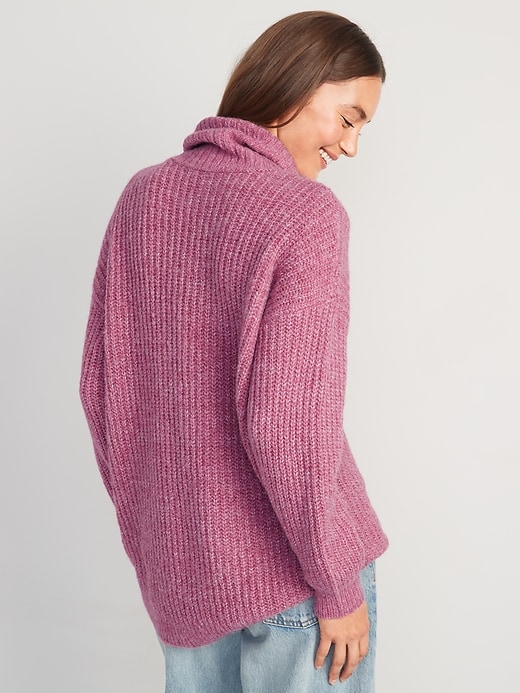 Image number 2 showing, Shaker-Stitch Tunic-Length Turtleneck Sweater for Women