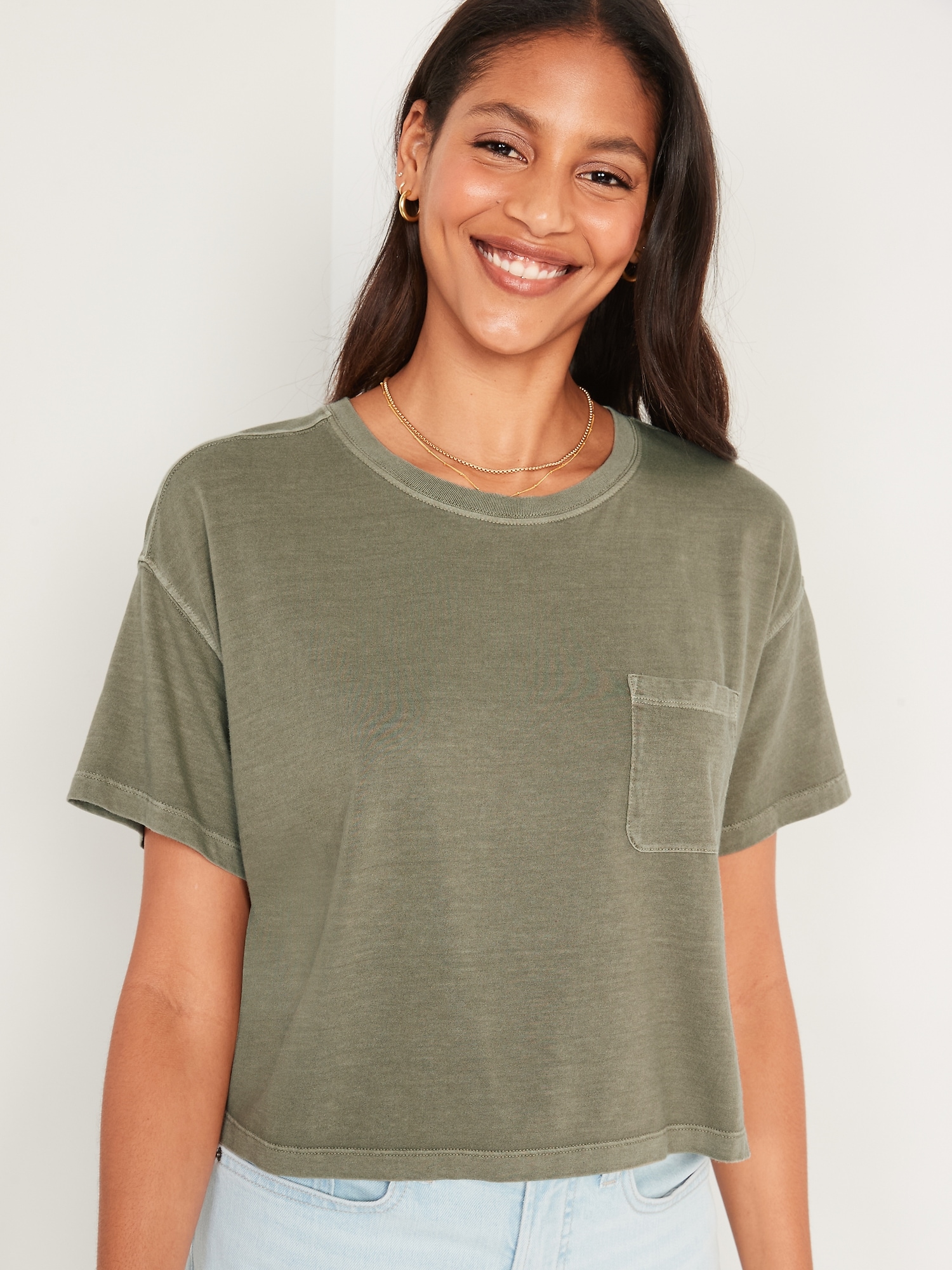 Oversized Garment-Dyed Cropped T-Shirt for Women