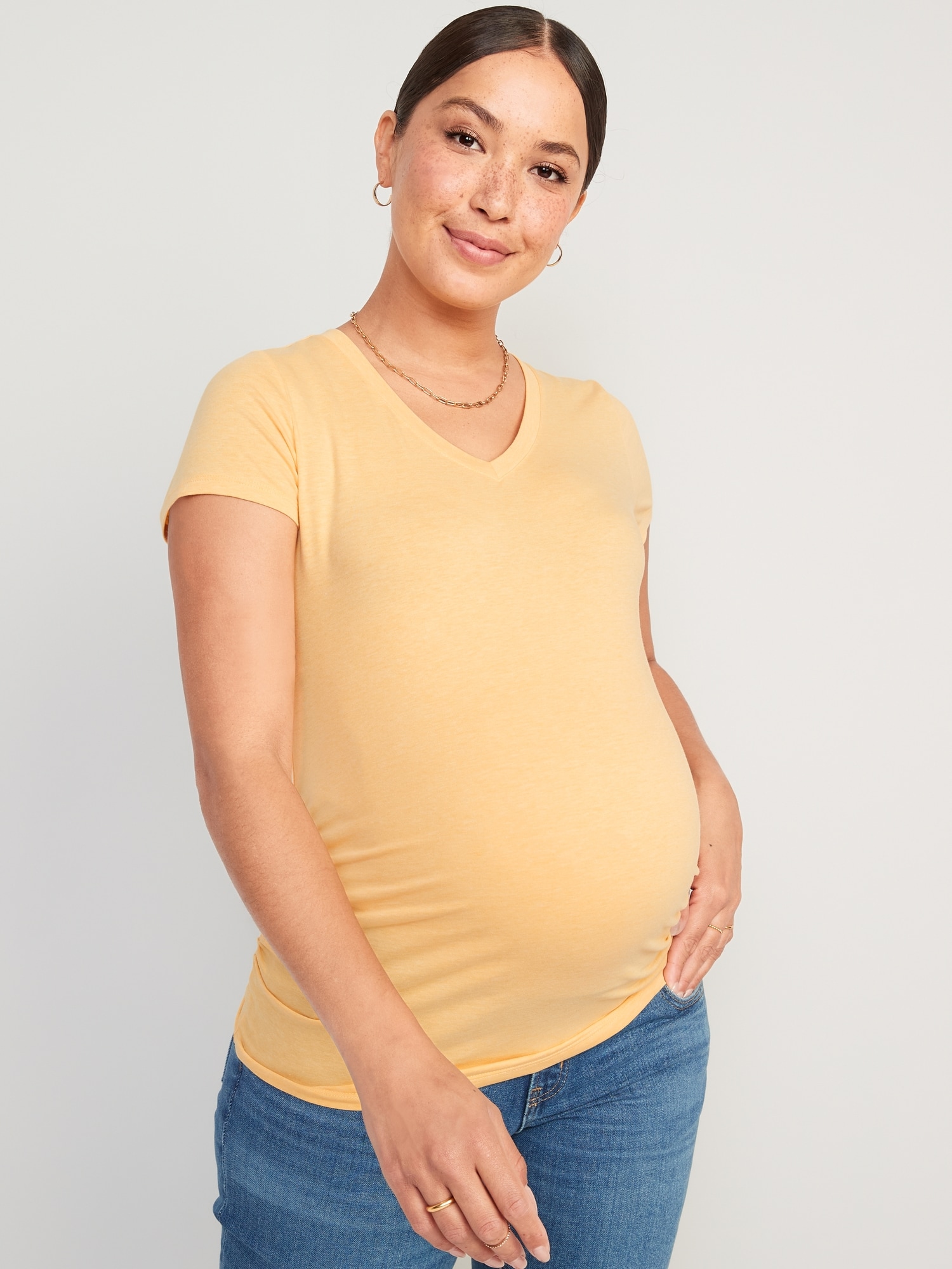 Old Navy Maternity V-Neck Side-Shirred T-Shirt yellow. 1