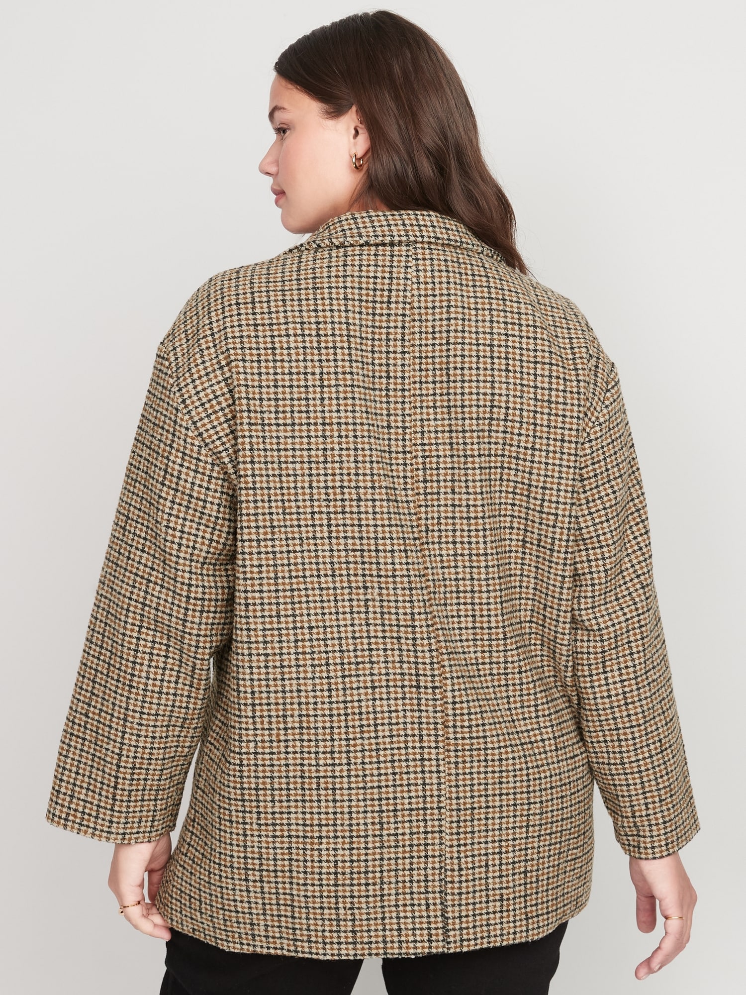 soft brushed houndstooth plaid button front car coat for women